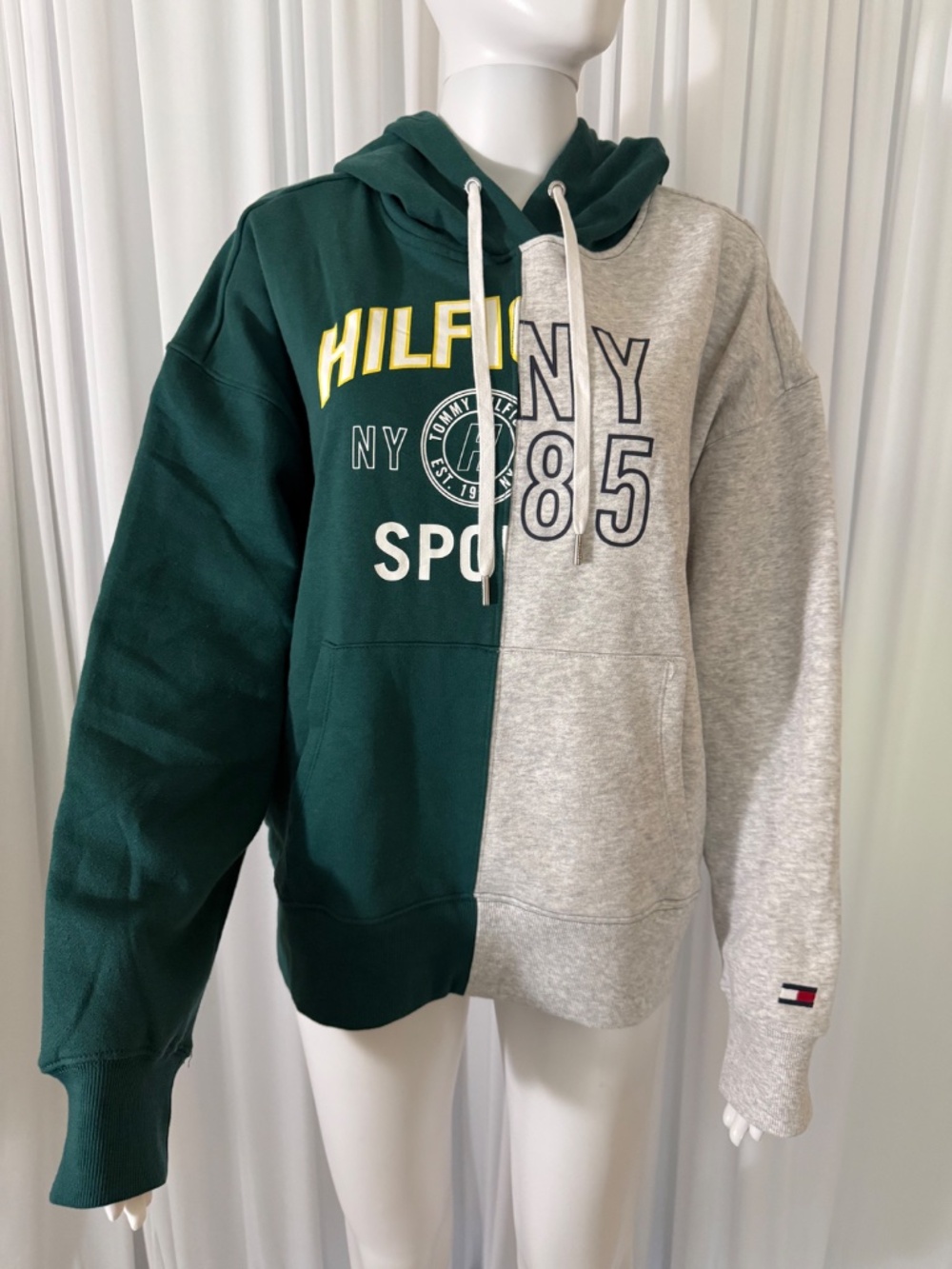 Tommy Hilfiger Sport Colorblock Hoodie Sweatshirt Green Gray XL NWOT - Picture 2 of 16
